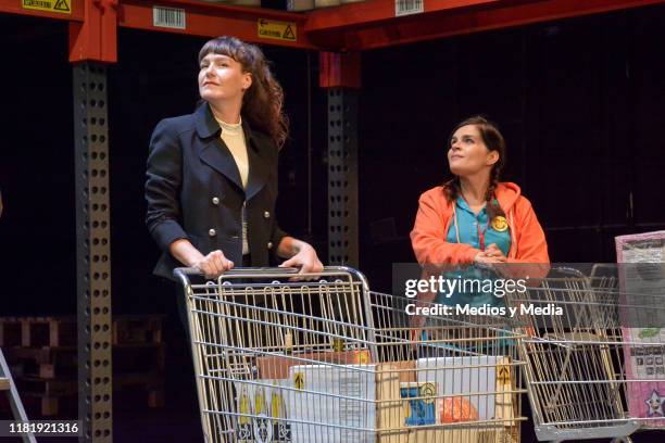 Paula Watson and Francesca Guillen performs on stage during 'Instinto' preview at El Galeon Theatre on October 18, 2019 in Mexico City, Mexico.