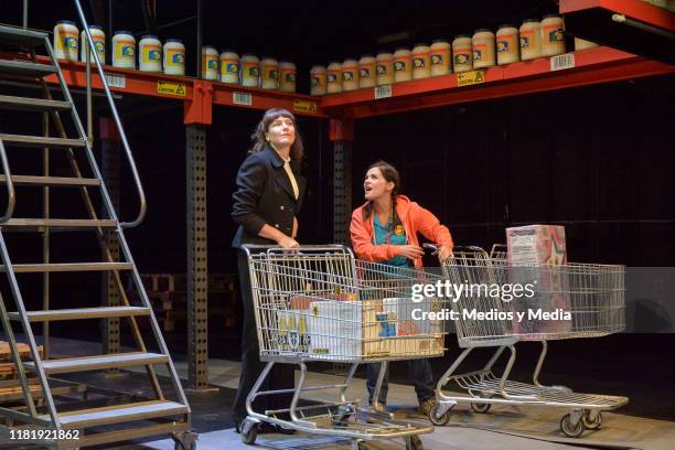 Paula Watson and Francesca Guillen performs on stage during 'Instinto' preview at El Galeon Theatre on October 18, 2019 in Mexico City, Mexico.