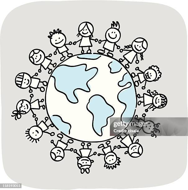 ilustrações de stock, clip art, desenhos animados e ícones de feliz grupo de crianças, criança amigos de mãos dadas, mundo mulher ilustração - children of the world