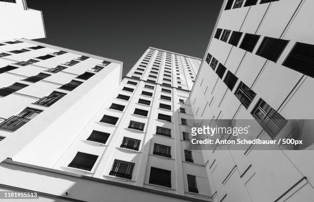 view of building exterior from below - anton schedlbauer stock pictures, royalty-free photos & images