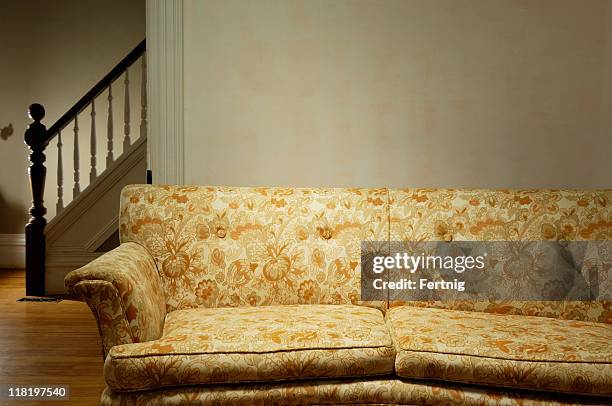 old couch in a retro living room - obsolete stock pictures, royalty-free photos & images