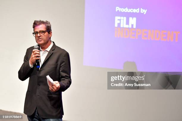 President of Film Independent, Josh Welsh speaks onstage at the opening night film screening of "Bull" during Film Independent's The New Wave at...