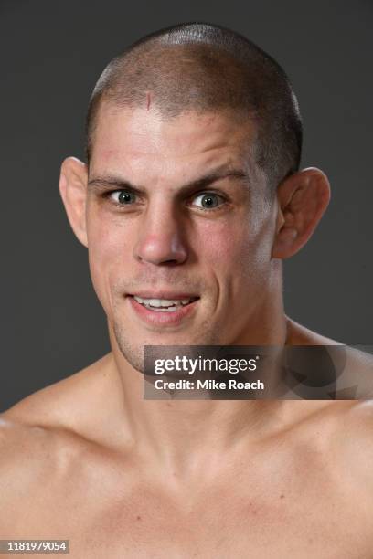 Joe Lauzon poses for a portrait backstage after his victory during the UFC Fight Night event at TD Garden on October 18, 2019 in Boston,...