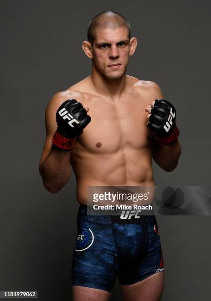 Joe Lauzon poses for a portrait backstage after his victory during the UFC Fight Night event at TD Garden on October 18, 2019 in Boston,...