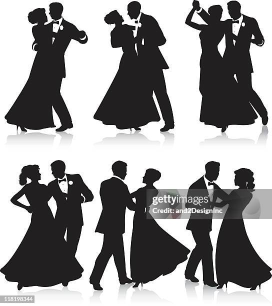 illustrazioni stock, clip art, cartoni animati e icone di tendenza di silhouette formale ballo - relazione di coppia