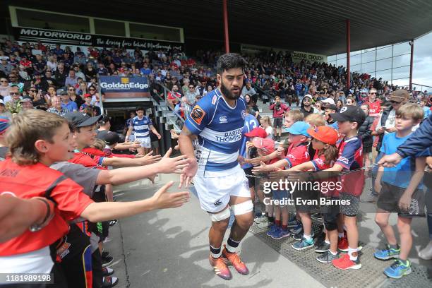 Akiro Ioane at the start of the Mitre 10 Cup Premiership Semi Finals match between Tasman and Auckland at Lansdowne Park on October 19, 2019 in...