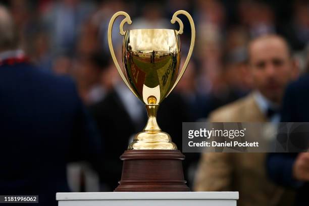 The Caulfield Cup is seen ahead of race nine the Caulfield Cup, during 2019 Caulfield Cup Day at Caulfield Racecourse on October 19, 2019 in...