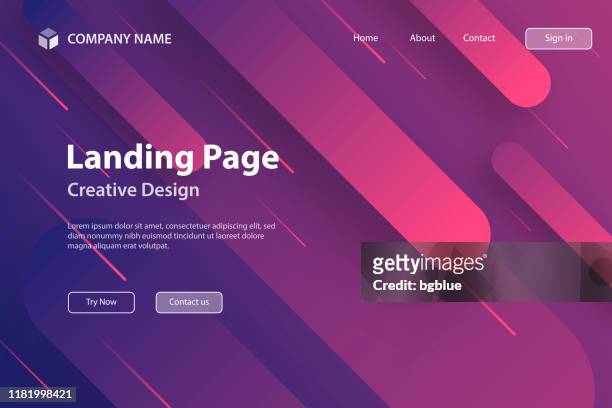 landing page template - abstract design with geometric shapes - trendy purple gradient - magenta stock illustrations