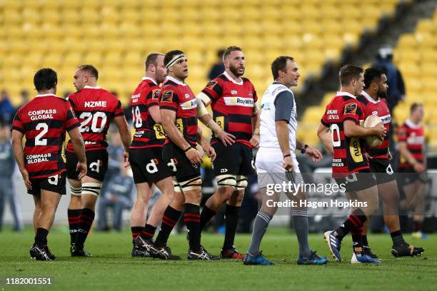 Luke Whitelock and Luke Romano of Canterbury look on during the Mitre 10 Cup Premiership semi final match between Wellington and Canterbury at...