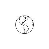 Earth globe thin line icon - vector illustration