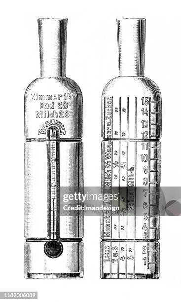 bottle thermometer - measuring-glass-drawing stock illustrations