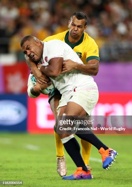 Kyle Sinckler of England is tackled by Kurtley Beale of Australia during the Rugby World Cup 2019 Quarter Final match between England and Australia...