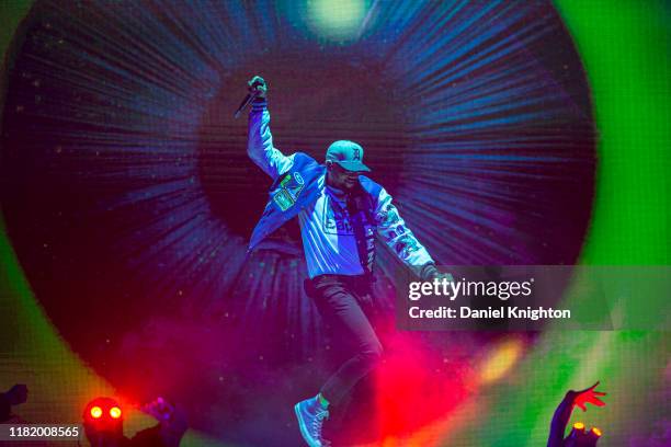 Recording artist Chris Brown performs on stage at Viejas Arena on October 18, 2019 in San Diego, California.