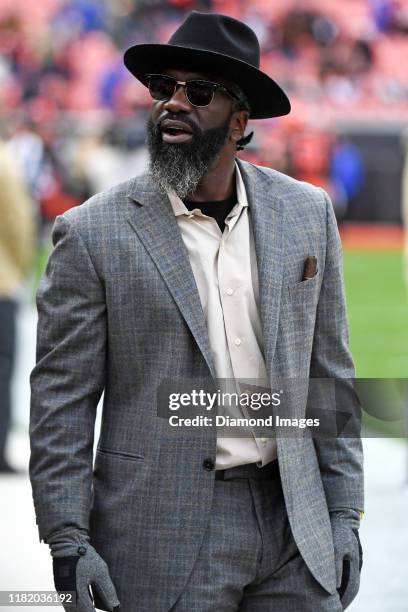 Hall of Fame safety Ed Reed on the field prior to a game between the Buffalo Bills and Cleveland Browns on November 10, 2019 at FirstEnergy Stadium...