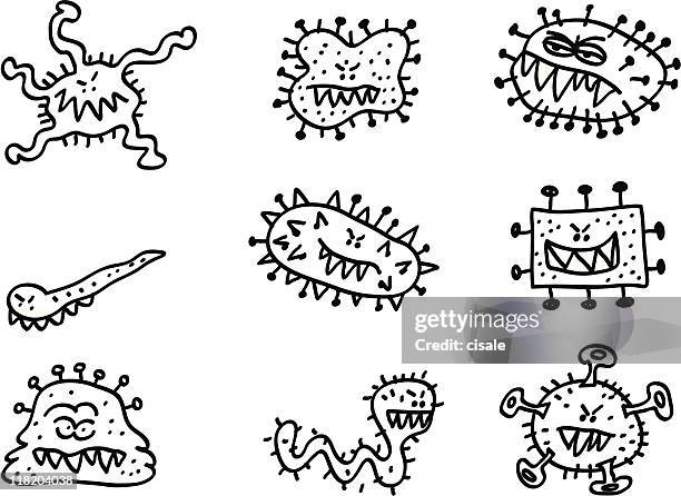 stockillustraties, clipart, cartoons en iconen met lineart viruses cartoon illustration - germs