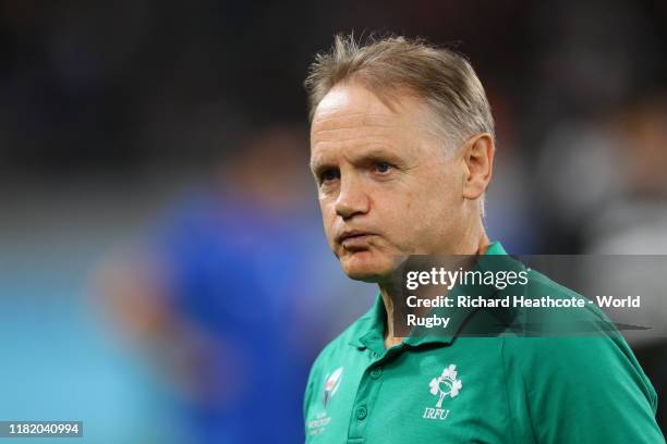 Joe Schmidt, Head Coach of Ireland reacts to defeat after the Rugby World Cup 2019 Quarter Final match between New Zealand and Ireland at the Tokyo...