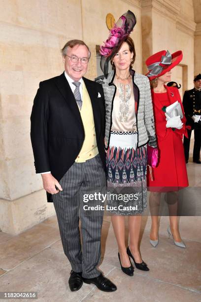 Prince Jean de Luxembourg and Diane de Guerre attend the Wedding of Prince Jean-Christophe Napoleon and Olympia Von Arco-Zinneberg at Les Invalides...