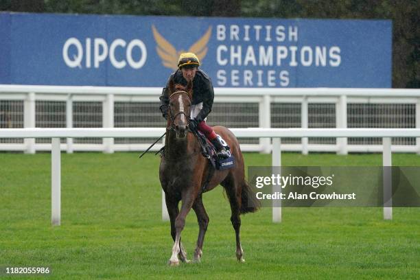 Frankie Dettori riding Stradivarius during the QIPCO British Champions Day at Ascot Racecourse on October 19, 2019 in Ascot, England.