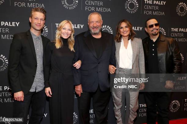 History Is Made: Law & Order: SVU Celebrates a Milestone" -- Pictured: Peter Scanavino; Kelli Giddish; Dick Wolf, Creator and Executive Producer;...