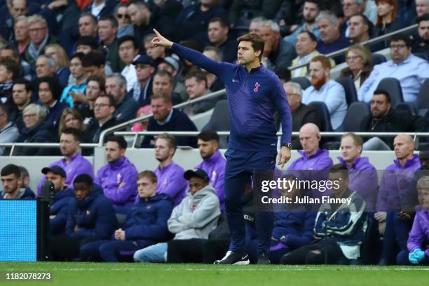 Mauricio Pochettino, Manager of Tottenham Hotspur reacts during the Premier League match between Tottenham Hotspur and Watford FC at Tottenham...