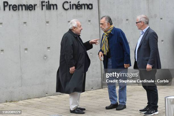 Paul Rassam, Francis Ford Coppola and Thierry Fremaux attend the shooting remake of Louis Lumiere's 1st French short black-and-white silent...