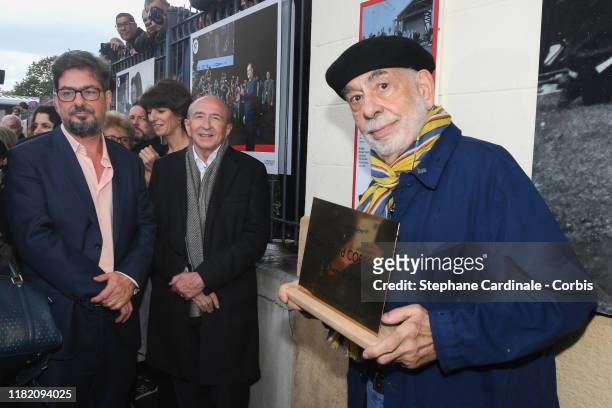 Francis Ford Coppola poses with a commemorative plaque to his name in front of the Lumière Institute after shooting the remake of Louis Lumiere's 1st...