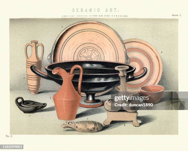 ceramic art, ancient greek, cyprian and etruscan - vase stock illustrations