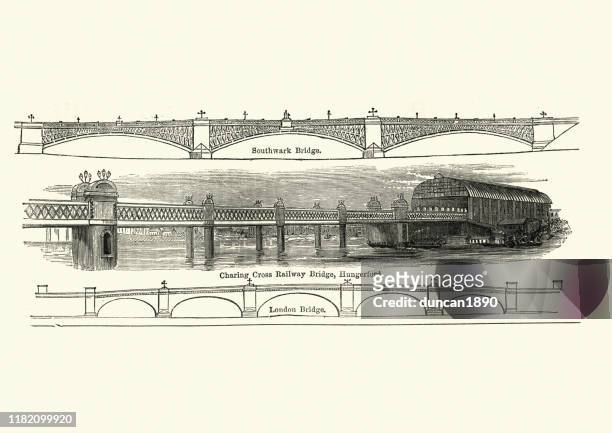 ilustrações de stock, clip art, desenhos animados e ícones de victorian architecture, bridges, charing cross railway, southwark, london - ponte ferroviária