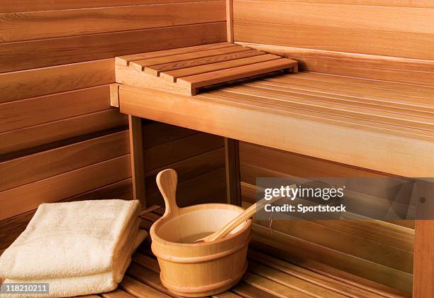 interior view of sauna bath - steam room stock pictures, royalty-free photos & images