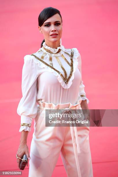 Roberta Giarrusso walks a red carpet during the 14th Rome Film Festival on October 19, 2019 in Rome, Italy.