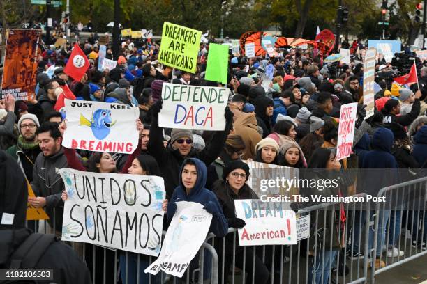 Demonstrators gather in front of the United States Supreme Court, where the Court is hearing arguments on Deferred Action for Childhood Arrivals -...