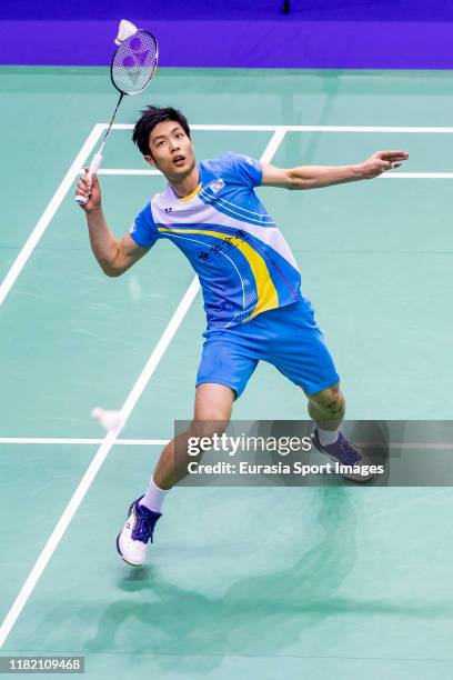 Chou Tien Chen of Chinese Taipei in action during the men's single against Kanta Tsuneyama of Japan on day two of the Yonex-Sunrise Hong Kong Open at...