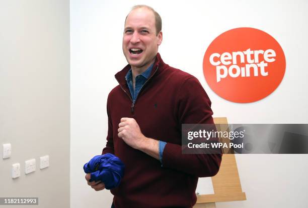 Britain's Prince William, Duke of Cambridge visits Centrepoint's new Apprenticeship House to celebrate the 50th anniversary of the charity on...