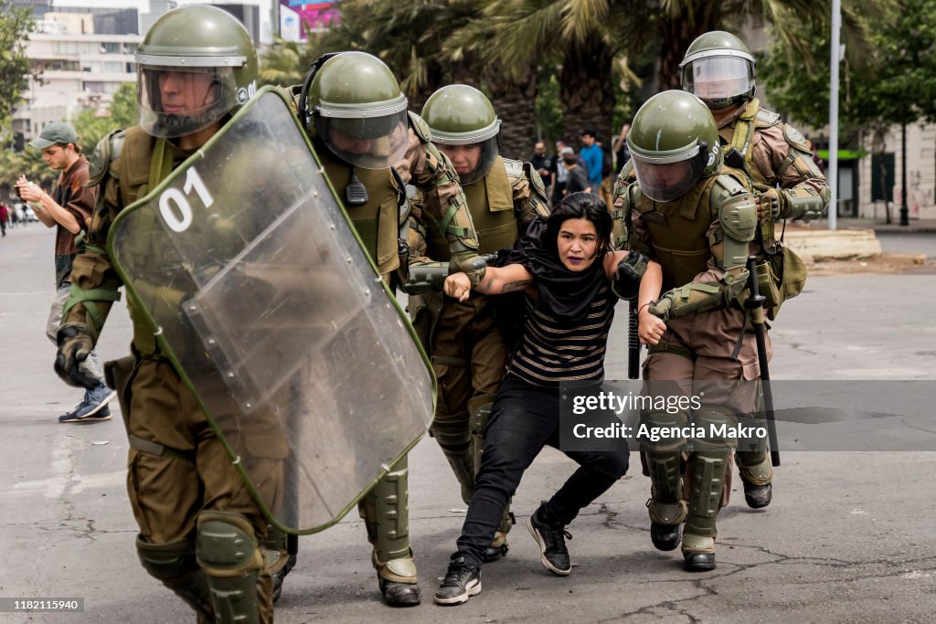 Protests In Santiago de Chile Against A Rise In Metro Fares