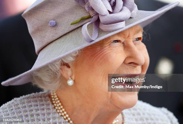 Queen Elizabeth II attends QICPO British Champions Day at Ascot Racecourse on October 19, 2019 in Ascot, England.