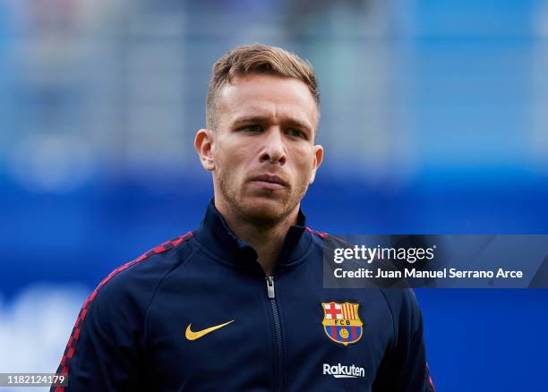 Arthur Melo of FC Barcelona looks on prior to the start the La Liga match between SD Eibar SAD and FC Barcelona at Ipurua Municipal Stadium on...