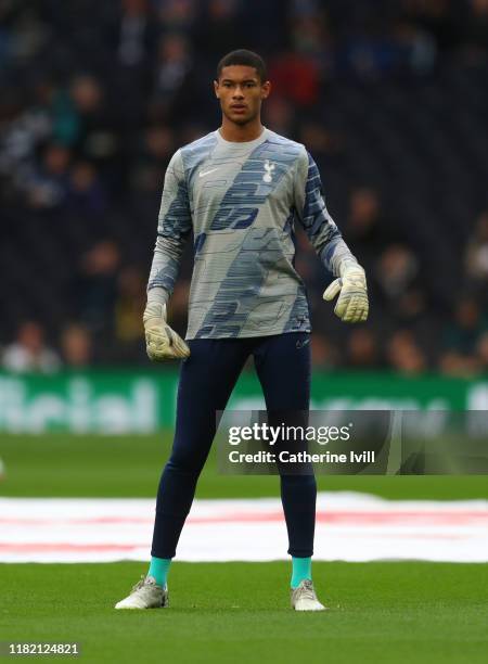 Brandon Austin of Tottenham Hotspur warms up ahead of the Premier League match between Tottenham Hotspur and Watford FC at Tottenham Hotspur Stadium...