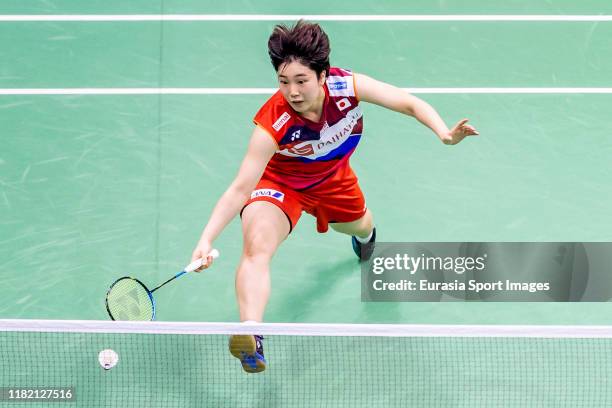 Akane Yamaguchi of Japan in action during the women's single against Soniia Cheah of Malaysia on day two of the Yonex-Sunrise Hong Kong Open at the...