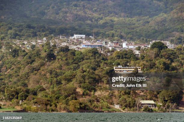 san pablo la laguna from lake atitlan - san pablo la laguna stock pictures, royalty-free photos & images