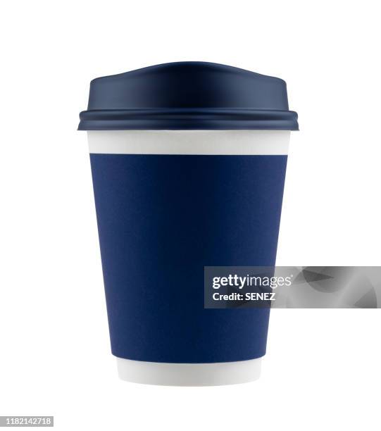 disposable coffee cups / tea cups / paper cup - blue cup stockfoto's en -beelden