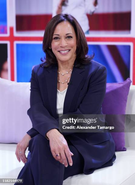 United States Senator from California and Democratic Presidential Candidate Kamala Harris is seen on the set of "Un Nuevo Dia" at Telemundo Center on...