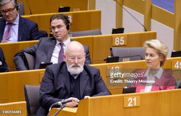 Members of the EU Commission EU Security Union Commissioner Julian King, EU Jobs, Growth, Investment and Competitiveness Commissioner Jyrki Katainen,...