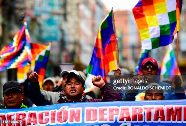 Supporters of Bolivian ex-President Evo Morales and locals discontented with the political situation march during a protest from El Alto to La Paz on...