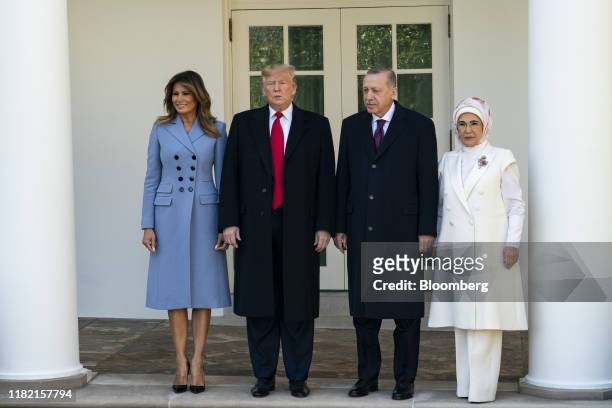 President Donald Trump, Recep Tayyip Erdogan, Turkey's president, second right, his wife Emine Erdogan, right, and First Lady Melania Trump, left,...