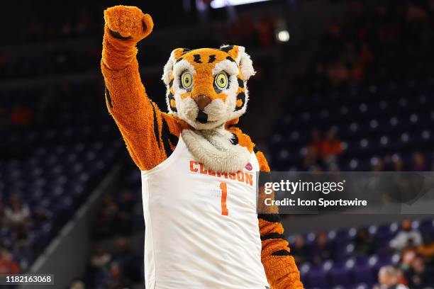 The Tiger Clemson's mascot during a college basketball game between the Colgate Raiders and the Clemson Tigers on November 10, 2019 at Littlejohn...