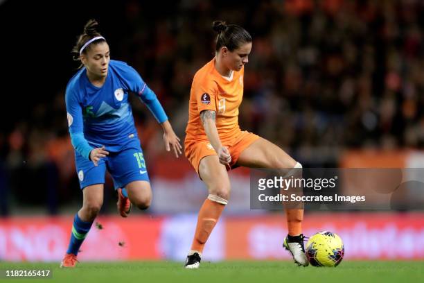 Sara Makovec of Slovenia Women, Sherida Spitse of Holland Women during the EURO Qualifier Women match between Holland v Slovenia at the GelreDome on...