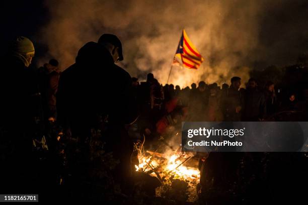 Barricades on the AP7 higway in Girona, Spain, on 13 November 2019. Traffic cut in both directions from 5pm yesterday until 10am this morning.After...