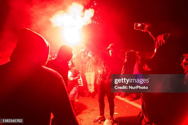 Musical concert and highway party in Girona, Spain, on 13 November 2019. Barricades on the AP7 higway. Traffic cut in both directions from 5pm...