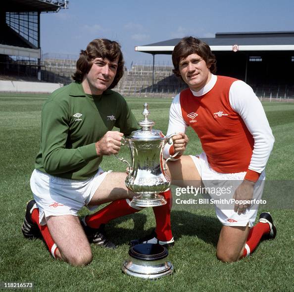 Arsenal captain Pat Rice, and goalkeeper Pat Jennings with the FA Cup ...