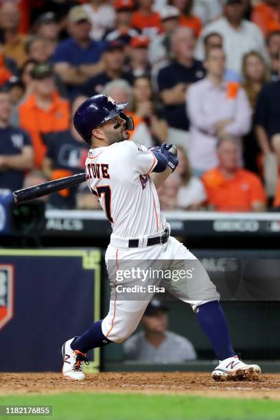 Jose Altuve of the Houston Astros hits a walk-off two-run home run to win game six of the American League Championship Series 6-4 against the New...